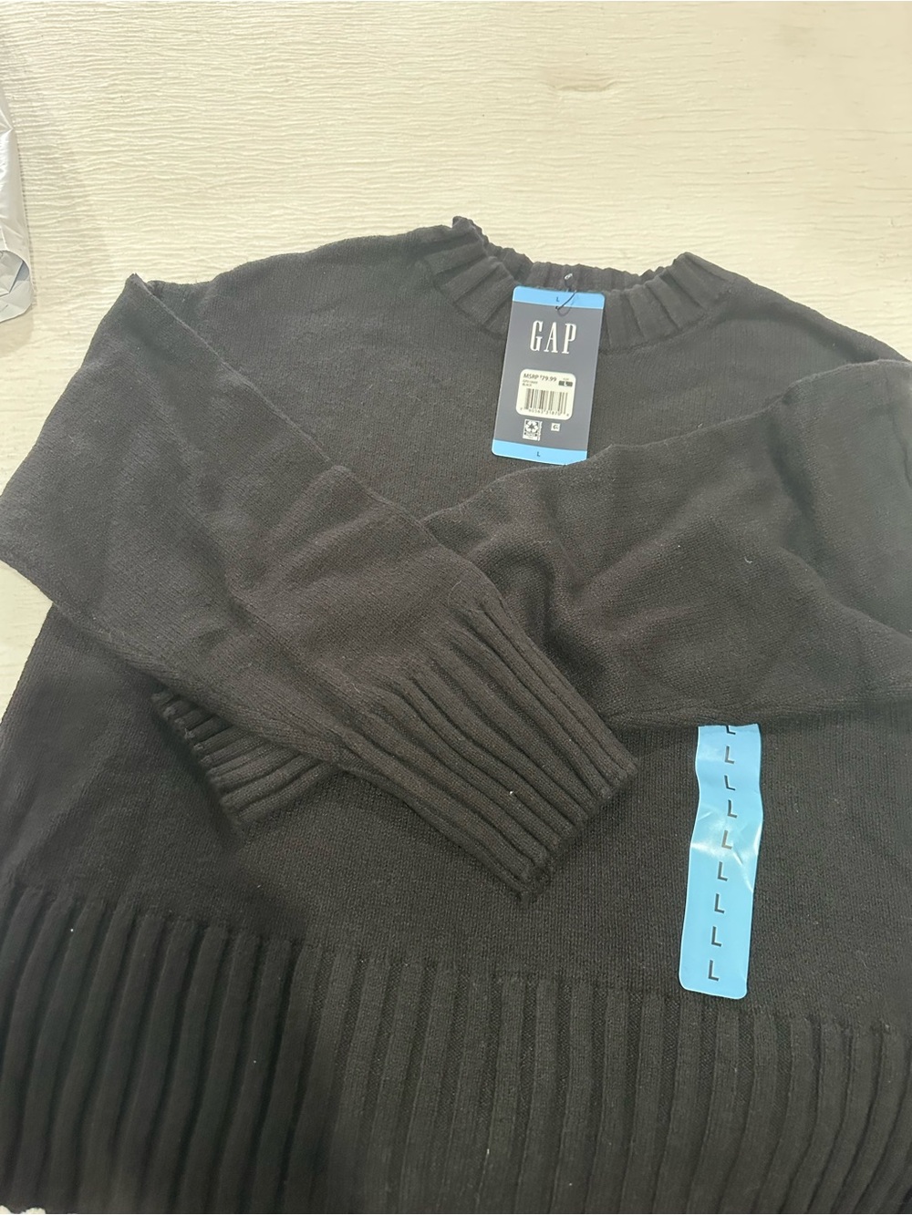 GAP Black Ribbed Cowl-Style Sweater